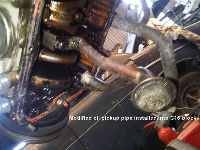 Modified oil pickup pipe installed